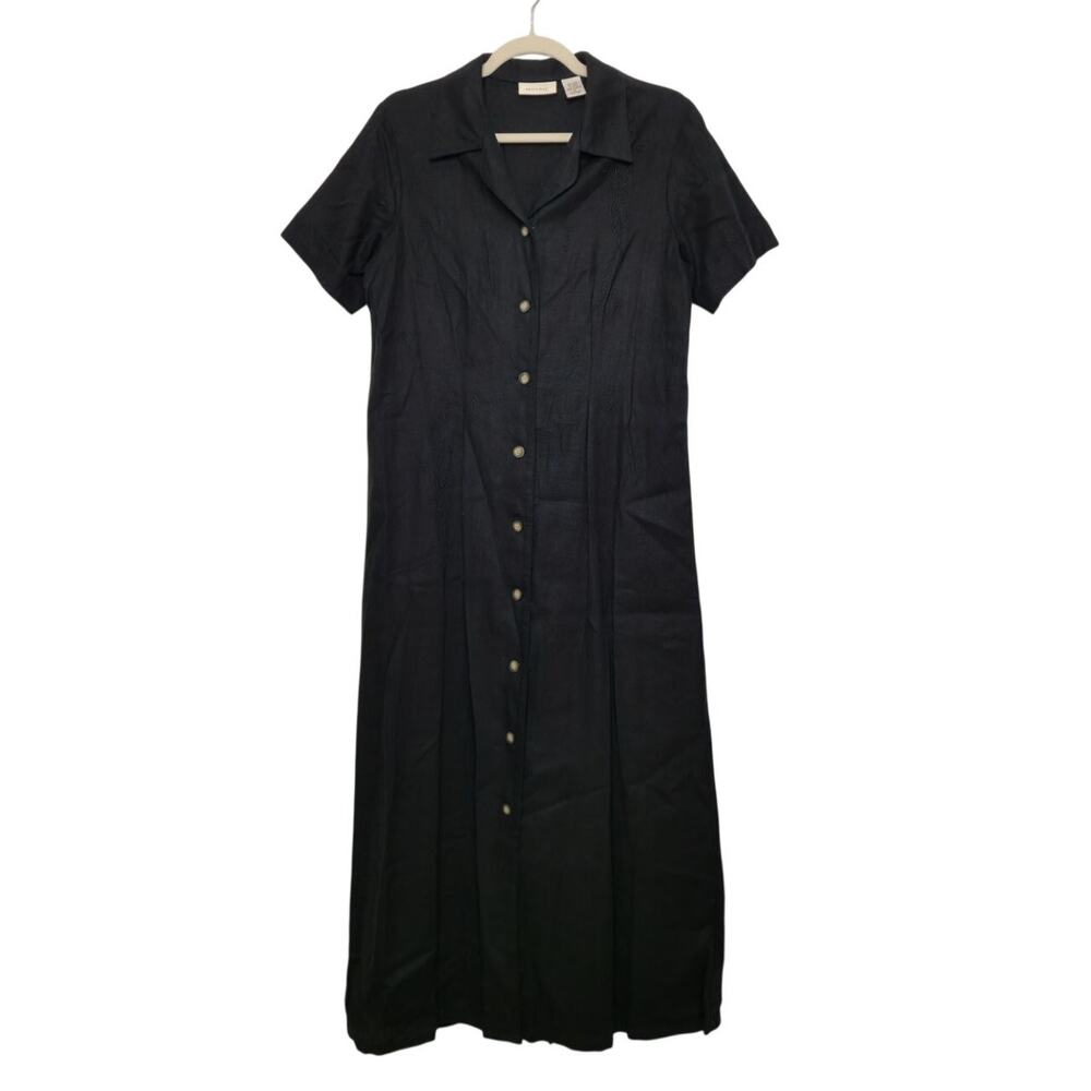 Vintage Mosaic Linen Rayon Black Emo Boho Witchy Maxi Button Dress 90s VTG